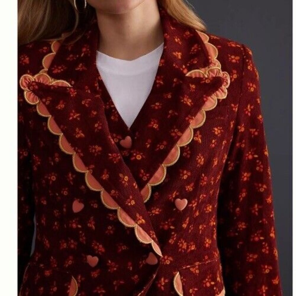 Celia B Sz L Blazer Brown Floral Anthropologie Boho Retro Cowgirl Western CeliaB